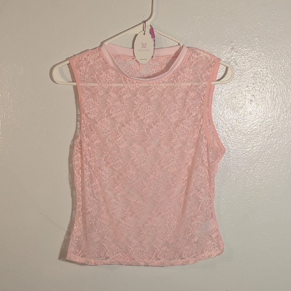 Elegant Light Pink Lace Sleep Wear Tank Top